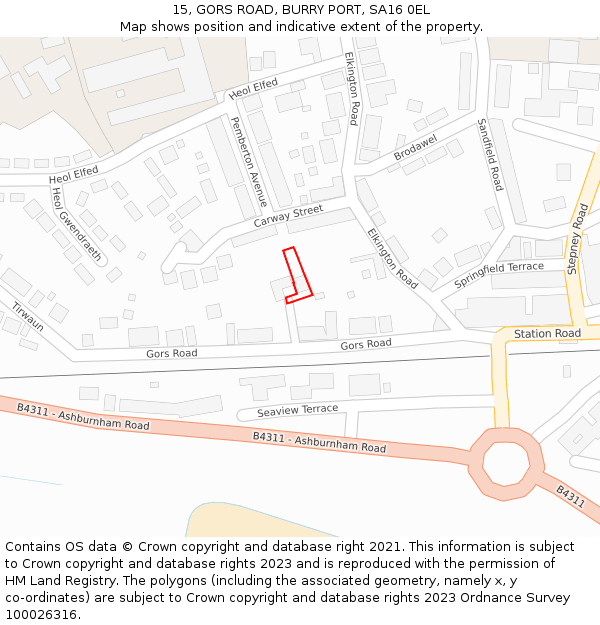 15, GORS ROAD, BURRY PORT, SA16 0EL: Location map and indicative extent of plot