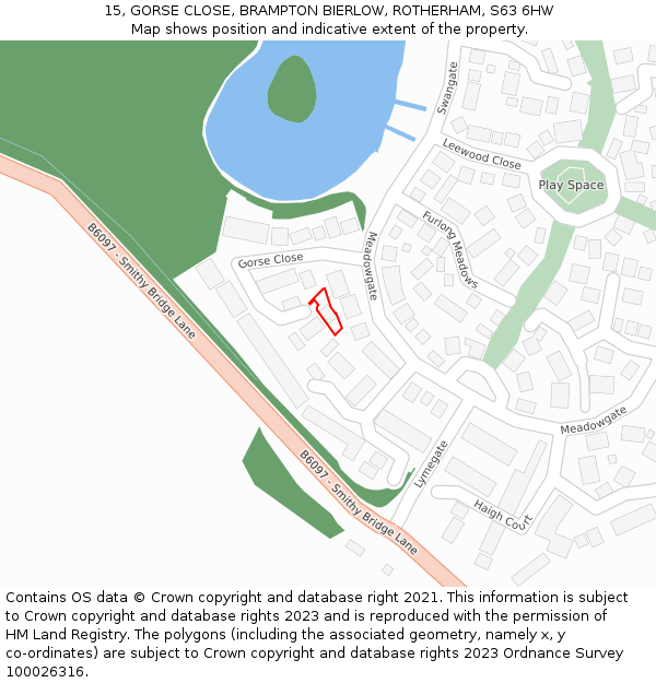 15, GORSE CLOSE, BRAMPTON BIERLOW, ROTHERHAM, S63 6HW: Location map and indicative extent of plot