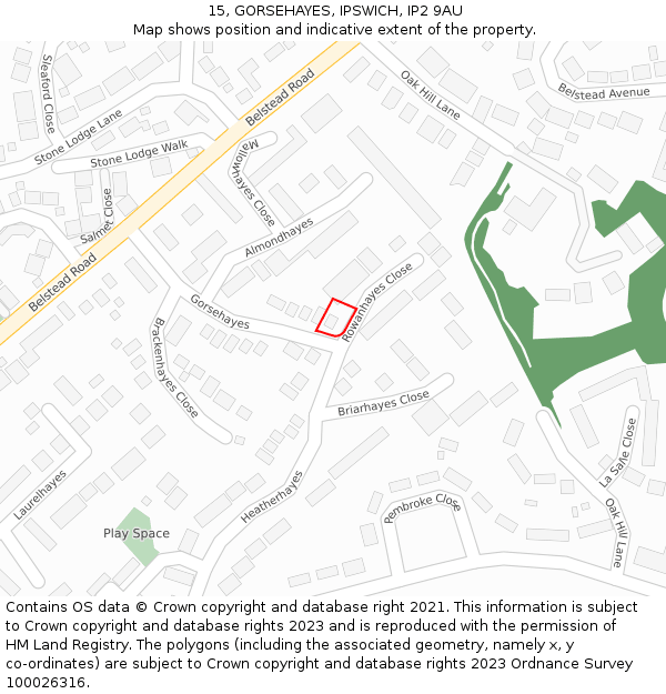 15, GORSEHAYES, IPSWICH, IP2 9AU: Location map and indicative extent of plot