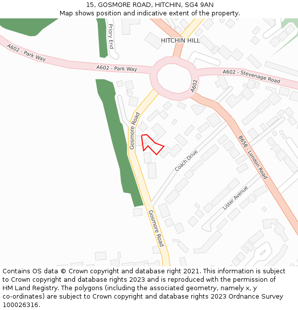 15, GOSMORE ROAD, HITCHIN, SG4 9AN: Location map and indicative extent of plot