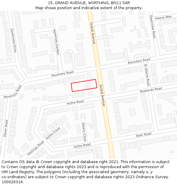 15, GRAND AVENUE, WORTHING, BN11 5AR: Location map and indicative extent of plot