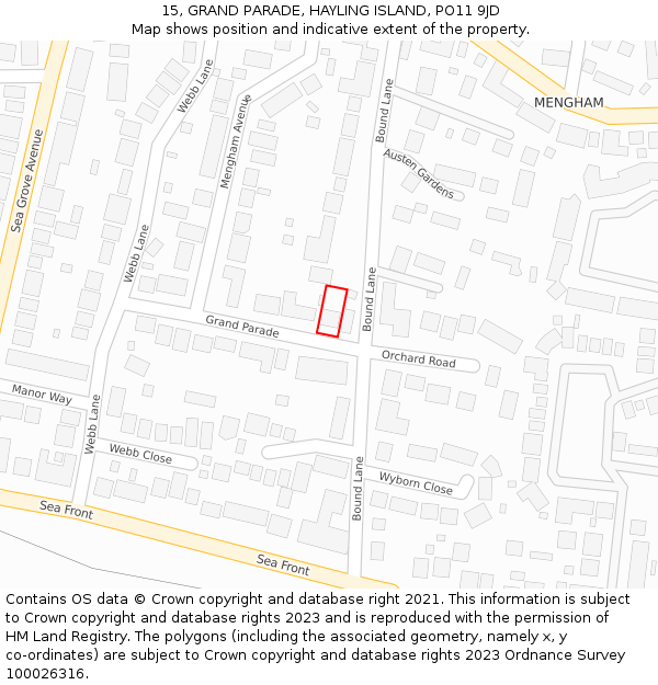 15, GRAND PARADE, HAYLING ISLAND, PO11 9JD: Location map and indicative extent of plot