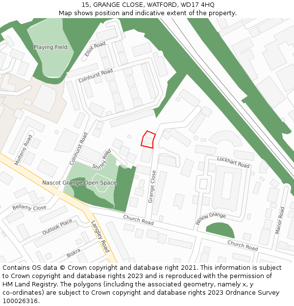 15, GRANGE CLOSE, WATFORD, WD17 4HQ: Location map and indicative extent of plot