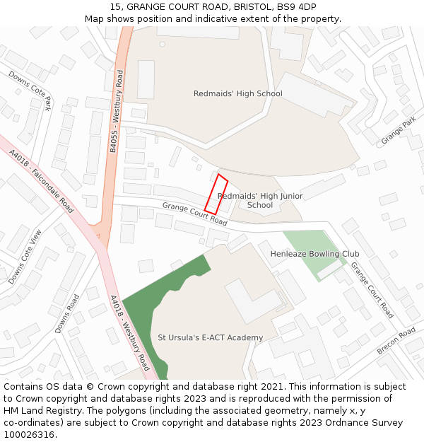 15, GRANGE COURT ROAD, BRISTOL, BS9 4DP: Location map and indicative extent of plot