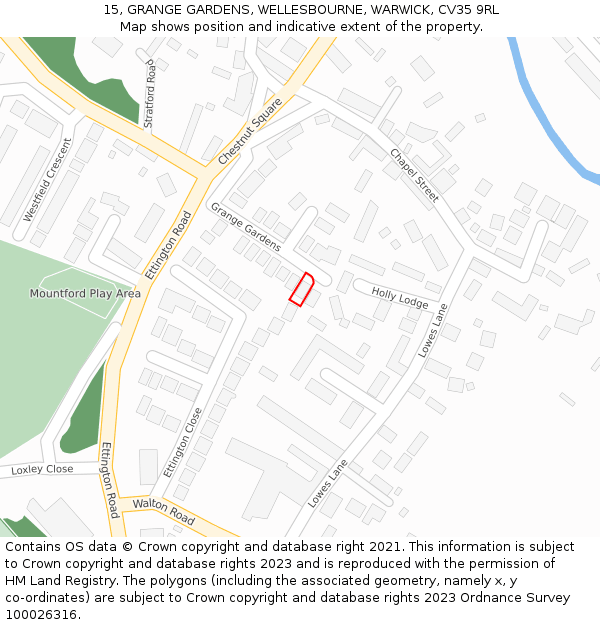 15, GRANGE GARDENS, WELLESBOURNE, WARWICK, CV35 9RL: Location map and indicative extent of plot