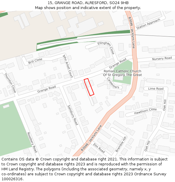 15, GRANGE ROAD, ALRESFORD, SO24 9HB: Location map and indicative extent of plot