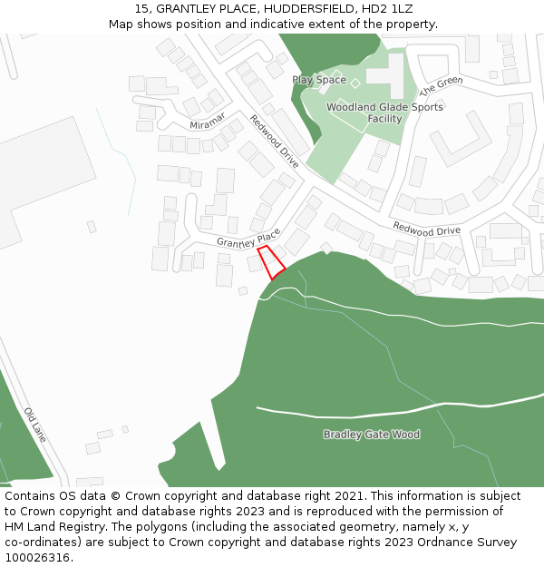 15, GRANTLEY PLACE, HUDDERSFIELD, HD2 1LZ: Location map and indicative extent of plot