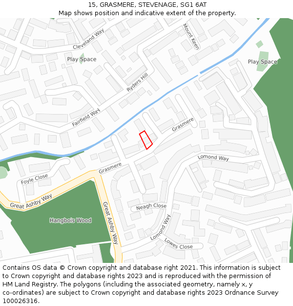 15, GRASMERE, STEVENAGE, SG1 6AT: Location map and indicative extent of plot