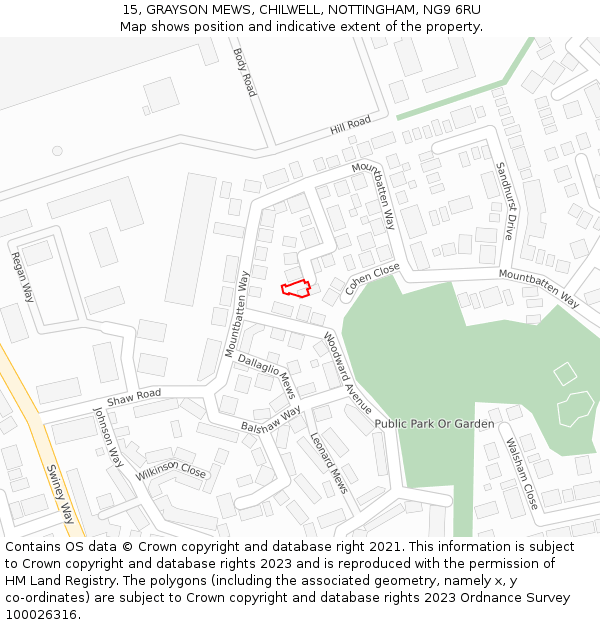 15, GRAYSON MEWS, CHILWELL, NOTTINGHAM, NG9 6RU: Location map and indicative extent of plot