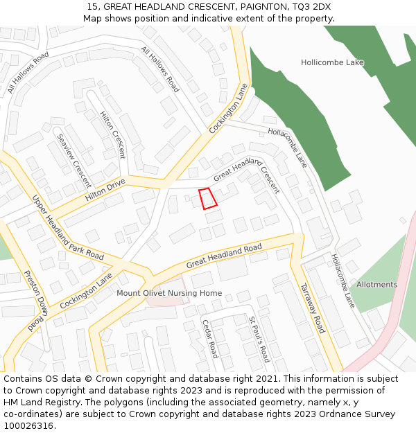 15, GREAT HEADLAND CRESCENT, PAIGNTON, TQ3 2DX: Location map and indicative extent of plot
