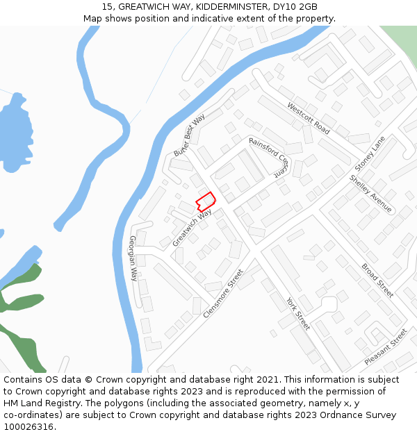 15, GREATWICH WAY, KIDDERMINSTER, DY10 2GB: Location map and indicative extent of plot