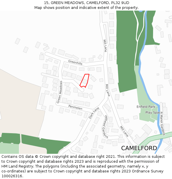 15, GREEN MEADOWS, CAMELFORD, PL32 9UD: Location map and indicative extent of plot
