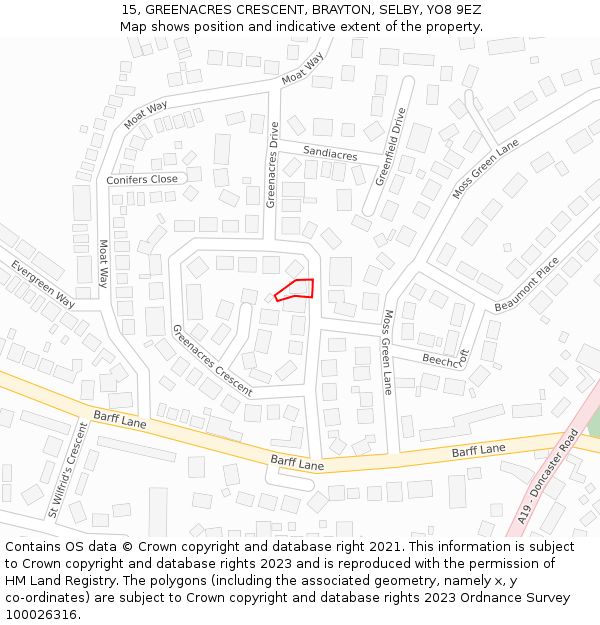 15, GREENACRES CRESCENT, BRAYTON, SELBY, YO8 9EZ: Location map and indicative extent of plot
