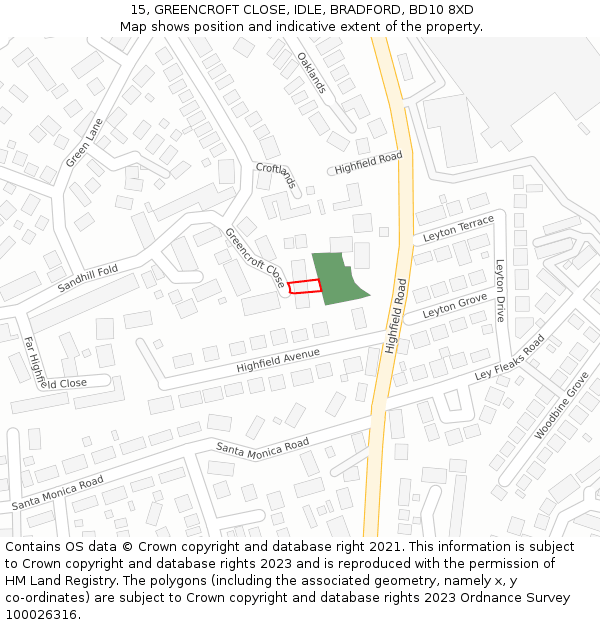 15, GREENCROFT CLOSE, IDLE, BRADFORD, BD10 8XD: Location map and indicative extent of plot