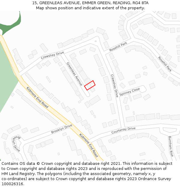 15, GREENLEAS AVENUE, EMMER GREEN, READING, RG4 8TA: Location map and indicative extent of plot