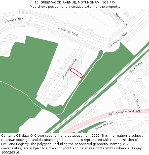 15, GREENWOOD AVENUE, NOTTINGHAM, NG3 7FX: Location map and indicative extent of plot
