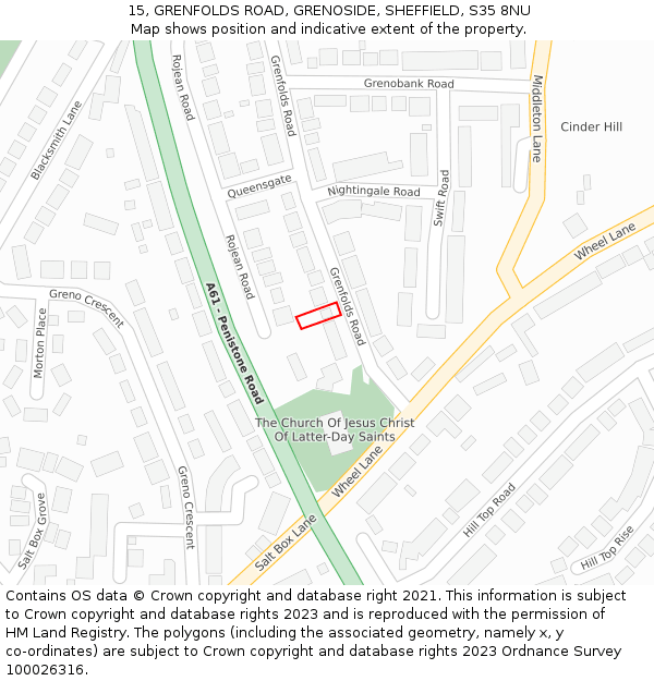 15, GRENFOLDS ROAD, GRENOSIDE, SHEFFIELD, S35 8NU: Location map and indicative extent of plot