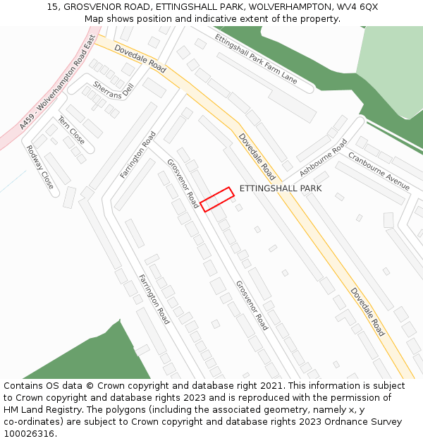 15, GROSVENOR ROAD, ETTINGSHALL PARK, WOLVERHAMPTON, WV4 6QX: Location map and indicative extent of plot