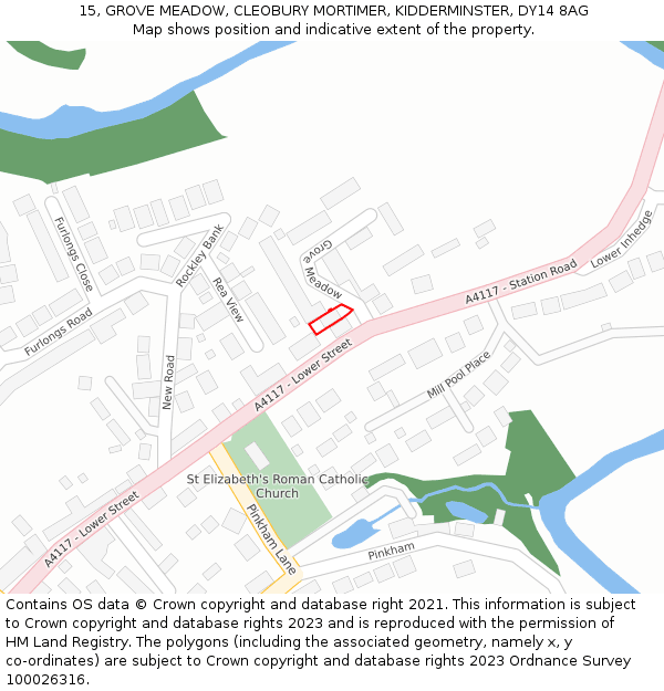 15, GROVE MEADOW, CLEOBURY MORTIMER, KIDDERMINSTER, DY14 8AG: Location map and indicative extent of plot