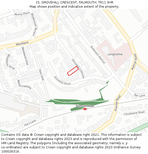 15, GROVEHILL CRESCENT, FALMOUTH, TR11 3HR: Location map and indicative extent of plot