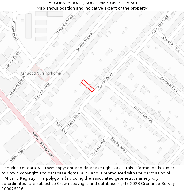 15, GURNEY ROAD, SOUTHAMPTON, SO15 5GF: Location map and indicative extent of plot