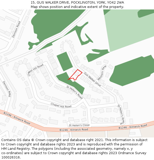 15, GUS WALKER DRIVE, POCKLINGTON, YORK, YO42 2WA: Location map and indicative extent of plot