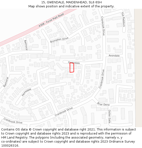 15, GWENDALE, MAIDENHEAD, SL6 6SH: Location map and indicative extent of plot