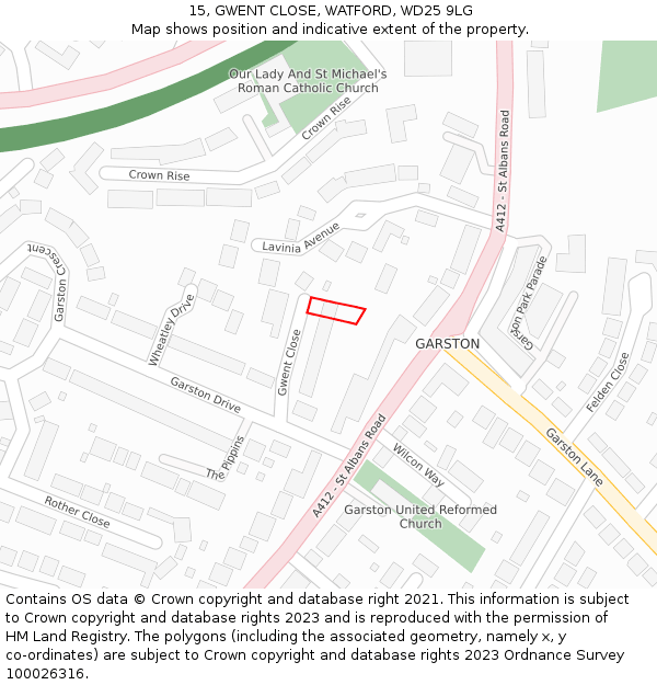 15, GWENT CLOSE, WATFORD, WD25 9LG: Location map and indicative extent of plot