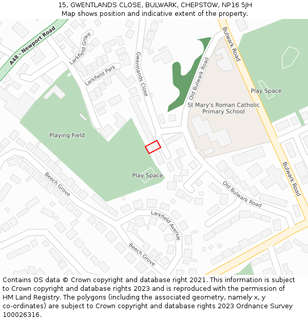 15, GWENTLANDS CLOSE, BULWARK, CHEPSTOW, NP16 5JH: Location map and indicative extent of plot