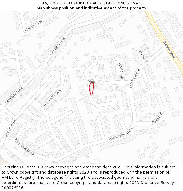 15, HADLEIGH COURT, COXHOE, DURHAM, DH6 4SJ: Location map and indicative extent of plot