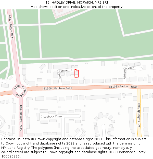 15, HADLEY DRIVE, NORWICH, NR2 3RT: Location map and indicative extent of plot