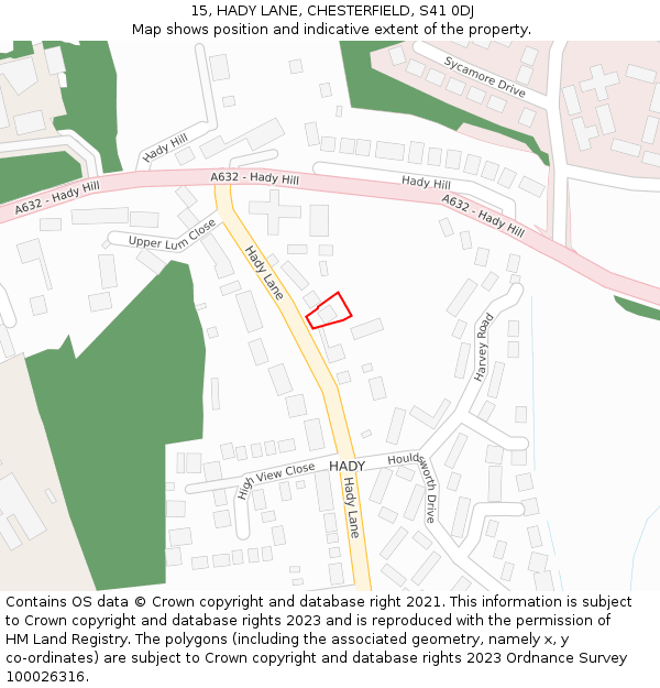 15, HADY LANE, CHESTERFIELD, S41 0DJ: Location map and indicative extent of plot