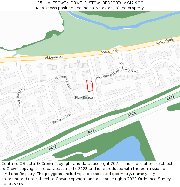 15, HALESOWEN DRIVE, ELSTOW, BEDFORD, MK42 9GG: Location map and indicative extent of plot
