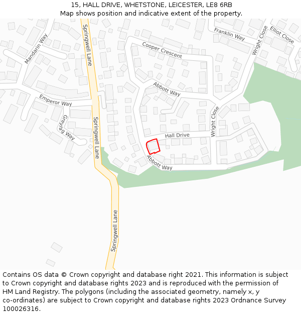 15, HALL DRIVE, WHETSTONE, LEICESTER, LE8 6RB: Location map and indicative extent of plot