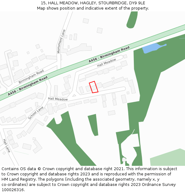 15, HALL MEADOW, HAGLEY, STOURBRIDGE, DY9 9LE: Location map and indicative extent of plot