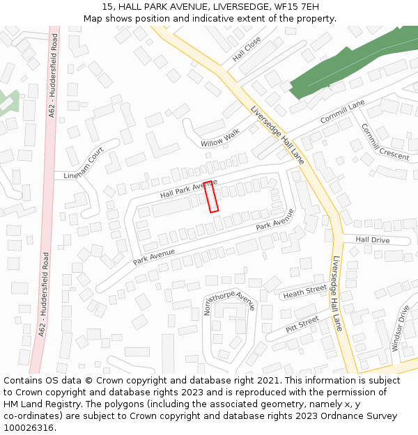 15, HALL PARK AVENUE, LIVERSEDGE, WF15 7EH: Location map and indicative extent of plot