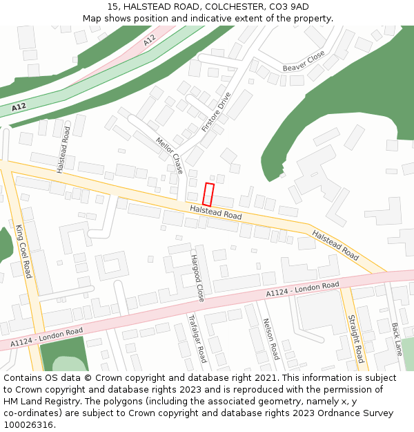 15, HALSTEAD ROAD, COLCHESTER, CO3 9AD: Location map and indicative extent of plot