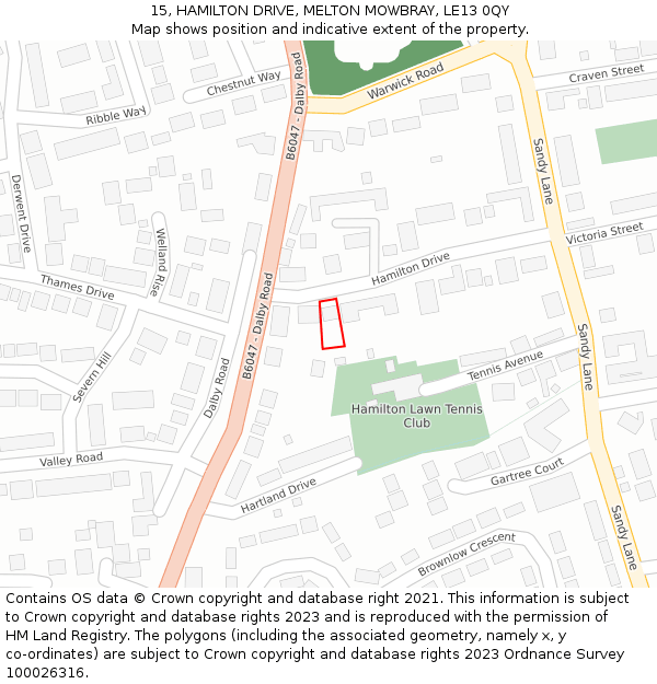 15, HAMILTON DRIVE, MELTON MOWBRAY, LE13 0QY: Location map and indicative extent of plot