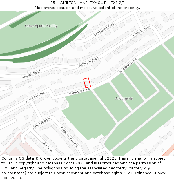 15, HAMILTON LANE, EXMOUTH, EX8 2JT: Location map and indicative extent of plot