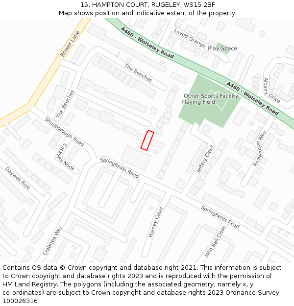 15, HAMPTON COURT, RUGELEY, WS15 2BF: Location map and indicative extent of plot