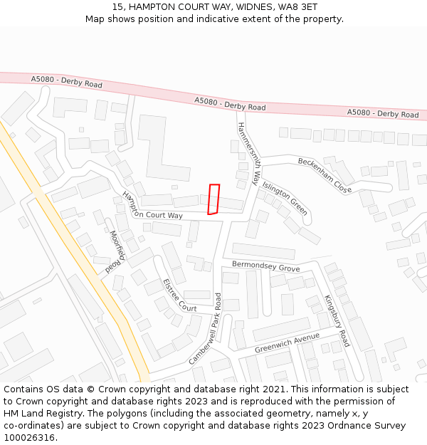 15, HAMPTON COURT WAY, WIDNES, WA8 3ET: Location map and indicative extent of plot