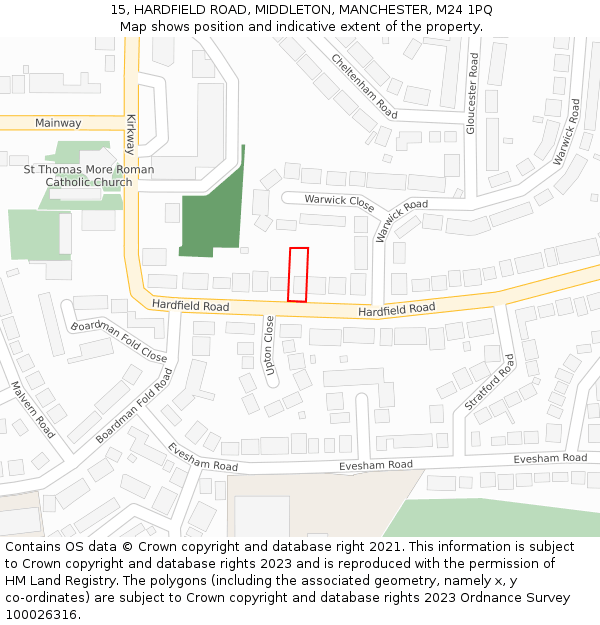 15, HARDFIELD ROAD, MIDDLETON, MANCHESTER, M24 1PQ: Location map and indicative extent of plot