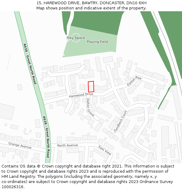 15, HAREWOOD DRIVE, BAWTRY, DONCASTER, DN10 6XH: Location map and indicative extent of plot