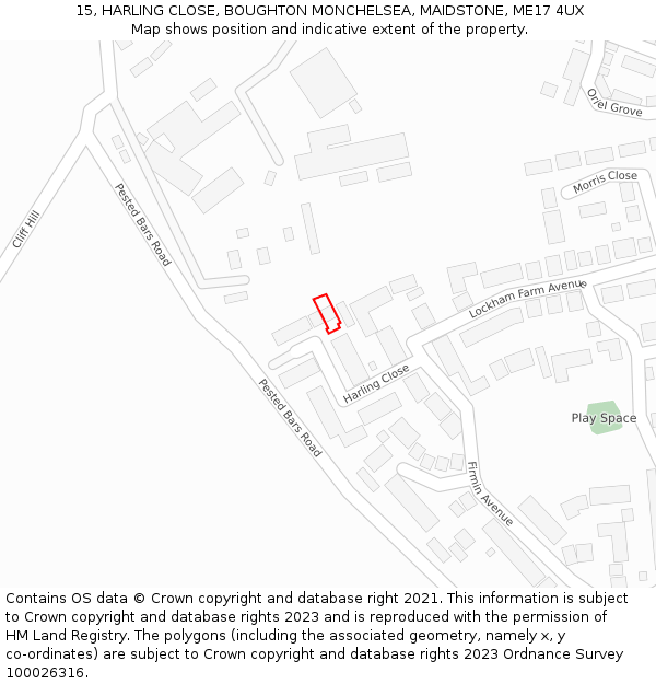 15, HARLING CLOSE, BOUGHTON MONCHELSEA, MAIDSTONE, ME17 4UX: Location map and indicative extent of plot