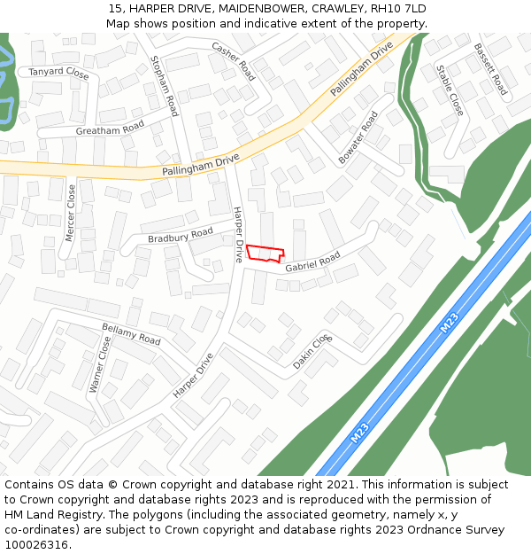 15, HARPER DRIVE, MAIDENBOWER, CRAWLEY, RH10 7LD: Location map and indicative extent of plot