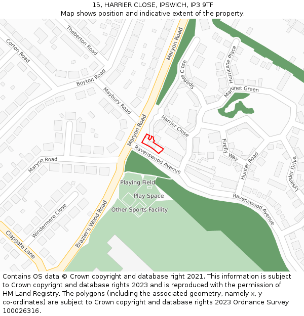 15, HARRIER CLOSE, IPSWICH, IP3 9TF: Location map and indicative extent of plot