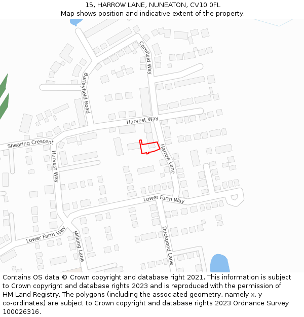 15, HARROW LANE, NUNEATON, CV10 0FL: Location map and indicative extent of plot