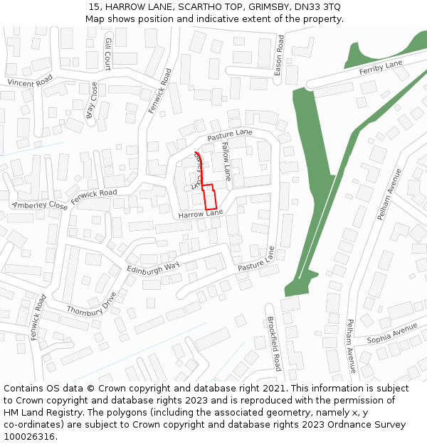 15, HARROW LANE, SCARTHO TOP, GRIMSBY, DN33 3TQ: Location map and indicative extent of plot