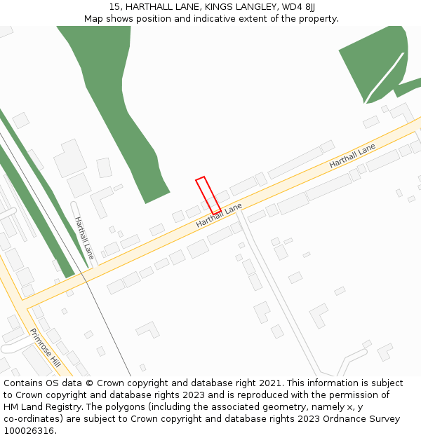 15, HARTHALL LANE, KINGS LANGLEY, WD4 8JJ: Location map and indicative extent of plot