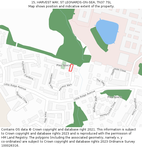 15, HARVEST WAY, ST LEONARDS-ON-SEA, TN37 7SL: Location map and indicative extent of plot